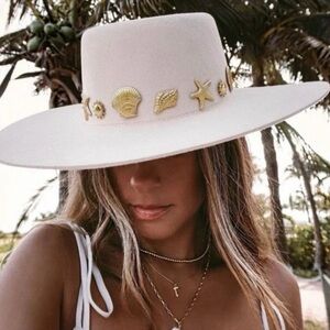 Lack Of Color Cream Hat with Gold Details